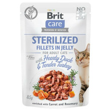 Brit Care Cat Pouch Sterylized, Filety z kurczakiem w galaretce - mokra karma dla kota, saszetka 85g