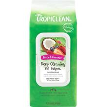 Tropiclean Deep Cleansing Wipes - odświeżające, jagodowo-kokosowe chusteczki do czyszczenia sierści zwierząt, 100 sztuk