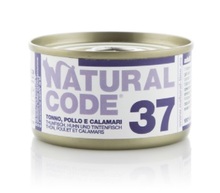 NATURAL CODE 37 puszka 85g tuńczyk, kura i kałamarnica w galarecie, mokra karma dla kota