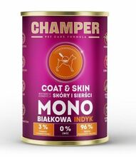 CHAMPER Coat & Skin - Mokra karma dla psa z indykiem, puszka 400g