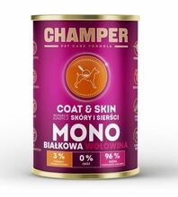 CHAMPER Coat & Skin - Mokra karma dla psa z wołowiną, puszka 400g