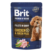 BRIT Premium by Nature Dog Fillets in Gravy Chicken - mokra karma dla psa kurczak z zielonym groszkiem, saszetka 85g