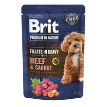 BRIT Premium by Nature Dog Fillets in Gravy Beef - mokra karma dla psa ,wołowina z marchewką, saszetka 85g