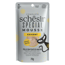 SCHESIR SPECIAL MOUSSE EXIGENT z kurczakiem i kaczą wątróbką - karma dla kotów, mus, saszetka 70g