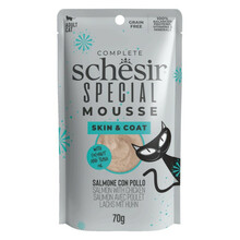 SCHESIR SPECIAL MOUSSE SKIN&COAT z kurczakiem i łososiem - karma dla kotów, mus, saszetka 70g