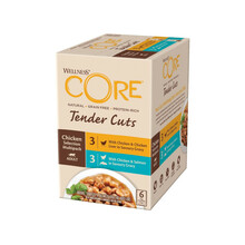 WELLNESS Core Tender Cuts Chicken Selection Multipack, zestaw saszetek dla kotów dorosłych, kurczak, 3x2 smaki, 6x85g/510g