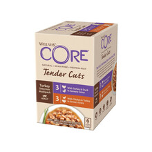 WELLNESS Core Tender Cuts Turkey Selection Multipack, zestaw saszetek dla kotów dorosłych, indyk, 3x2 smaki, 6x85g/510g