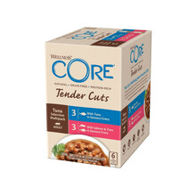 WELLNESS Core Tender Cuts Tuna Selection Multipack, zestaw saszetek dla kotów dorosłych, tuńczyk, 3x2 smaki, 6x85g/510g