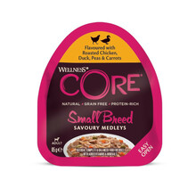 Wellness Core Small Breed Savoury Medleys, karma mokra, dla dorosłych psów małych ras, kurczak, kaczka, groch i marchew, 85g, szalka